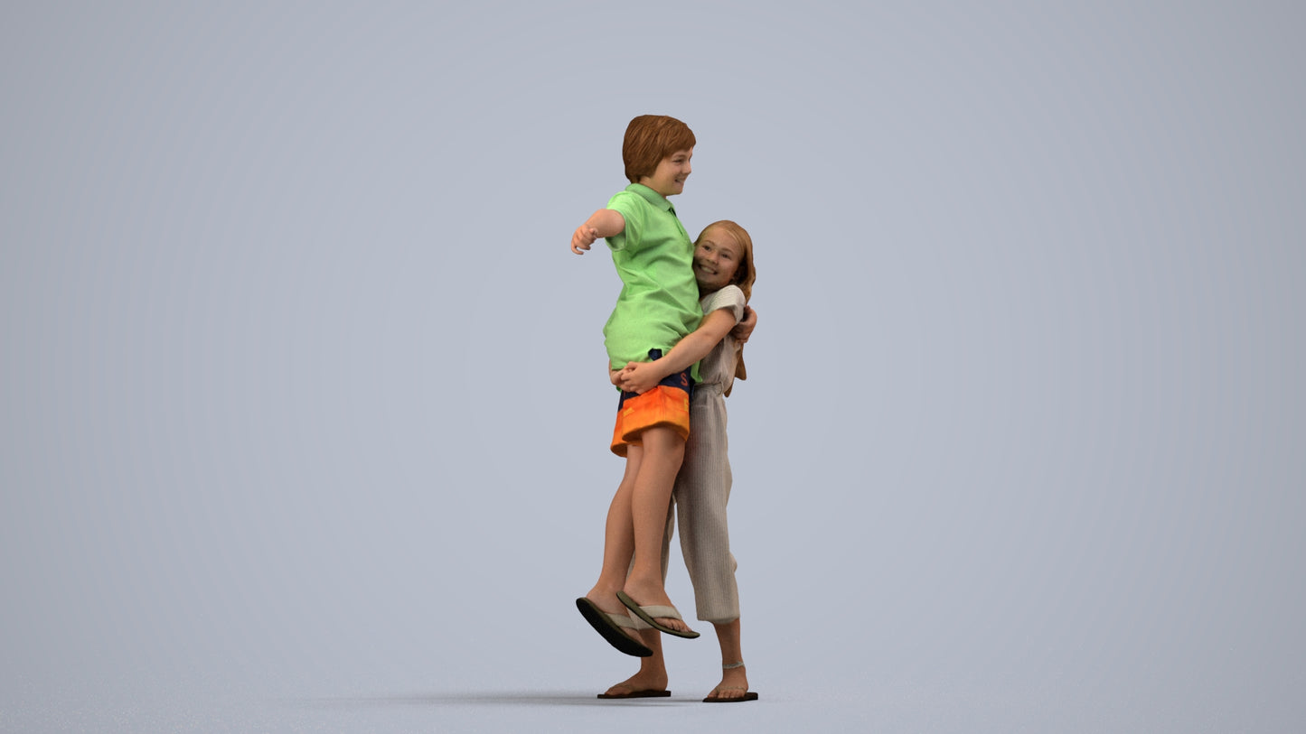 realistic 3D human girl kids, archviz people FBX OBJ for Blender, side view render