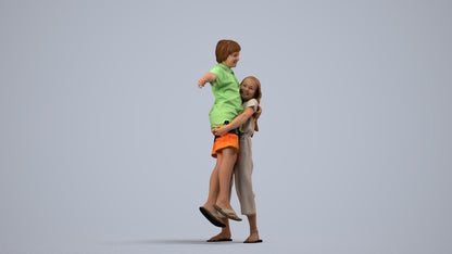 realistic 3D human girl kids, archviz people FBX OBJ for Blender, side view render