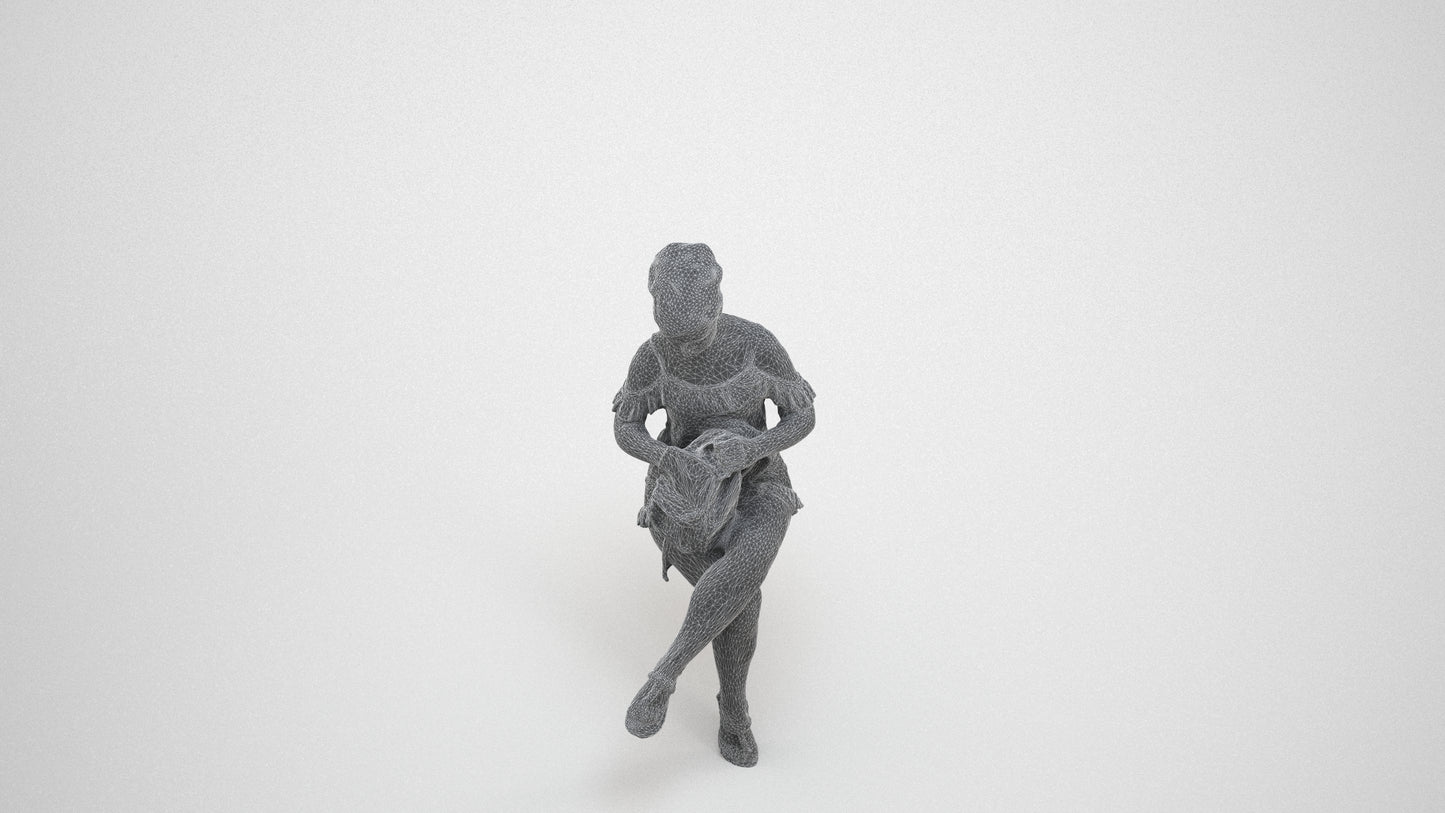 realistic 3D girl casual kids, scanned archviz people for Blender and 3ds Max, wireframe three-quarter view