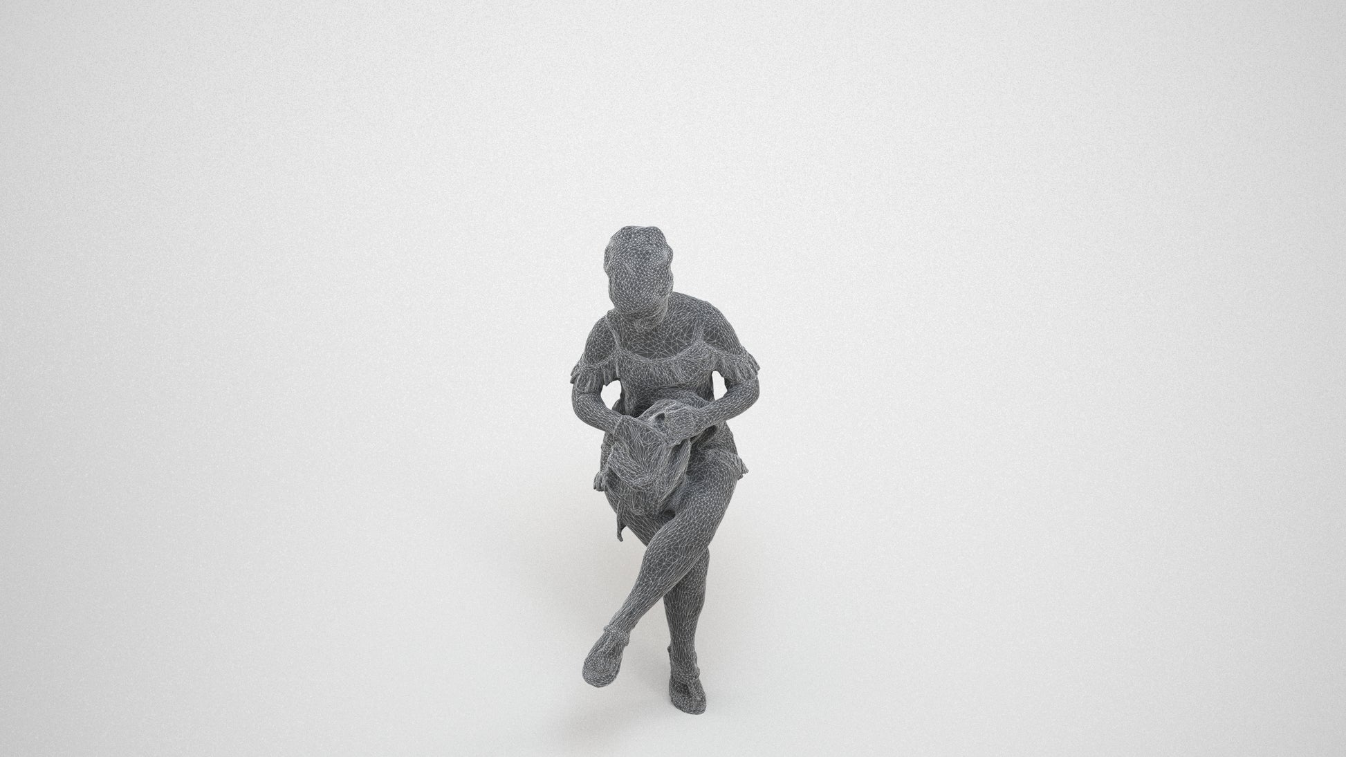 realistic 3D girl casual kids, scanned archviz people for Blender and 3ds Max, wireframe three-quarter view