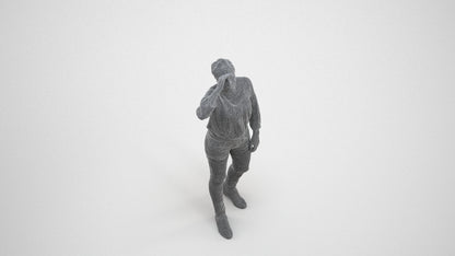 3D scanned woman standing casual, photorealistic archviz people for Enscape and SketchUp, wireframe three-quarter view