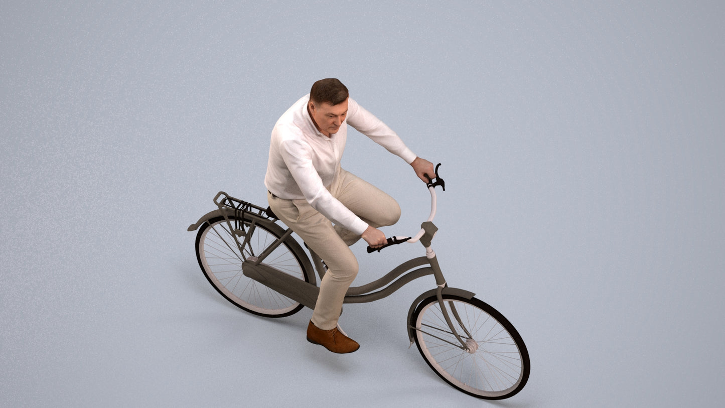 realistic 3D people man casual cycling, render-ready for V-Ray and Corona, FBX OBJ, back view render