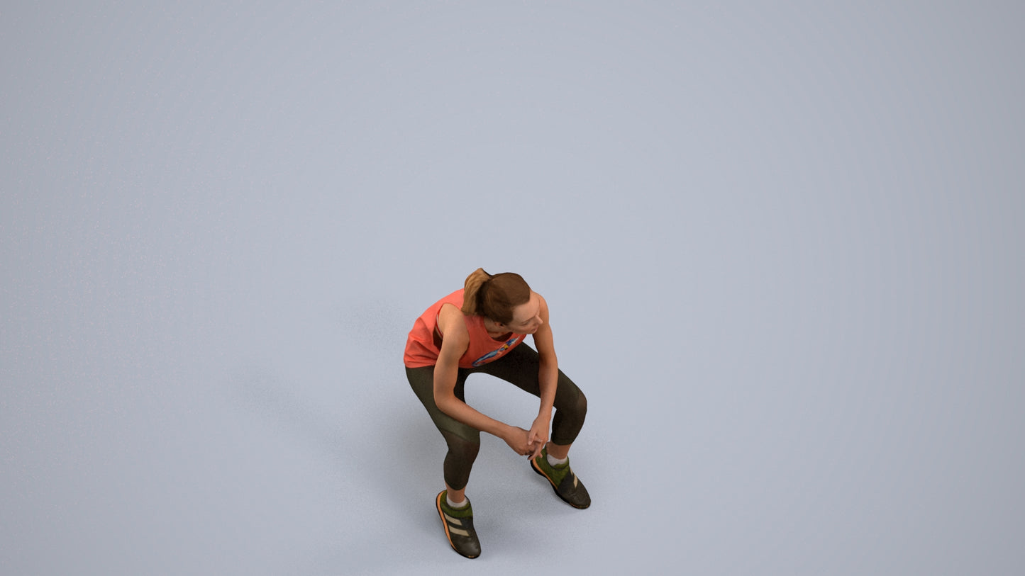 3D human model woman sport, photogrammetry scanned person for archviz, back view render