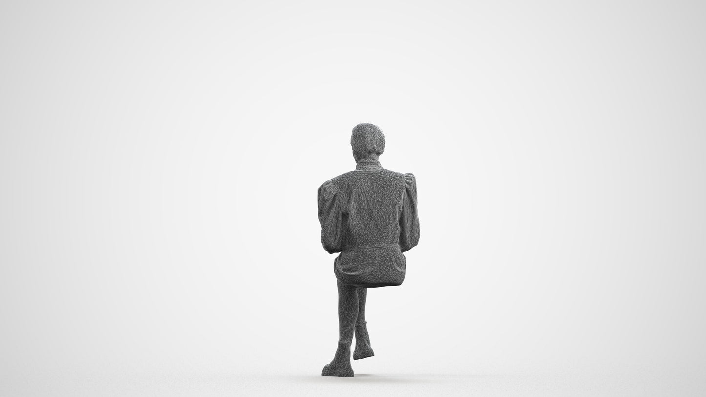 realistic 3D woman business sitting, scanned archviz people for Blender and 3ds Max, wireframe front view