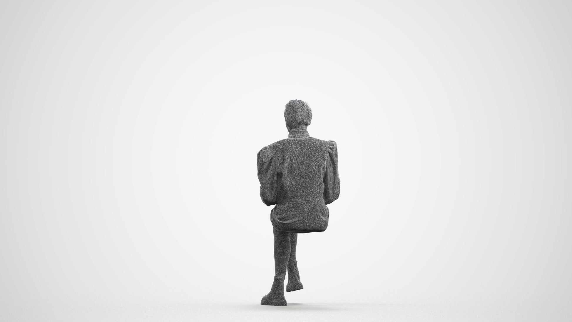 realistic 3D woman business sitting, scanned archviz people for Blender and 3ds Max, wireframe front view
