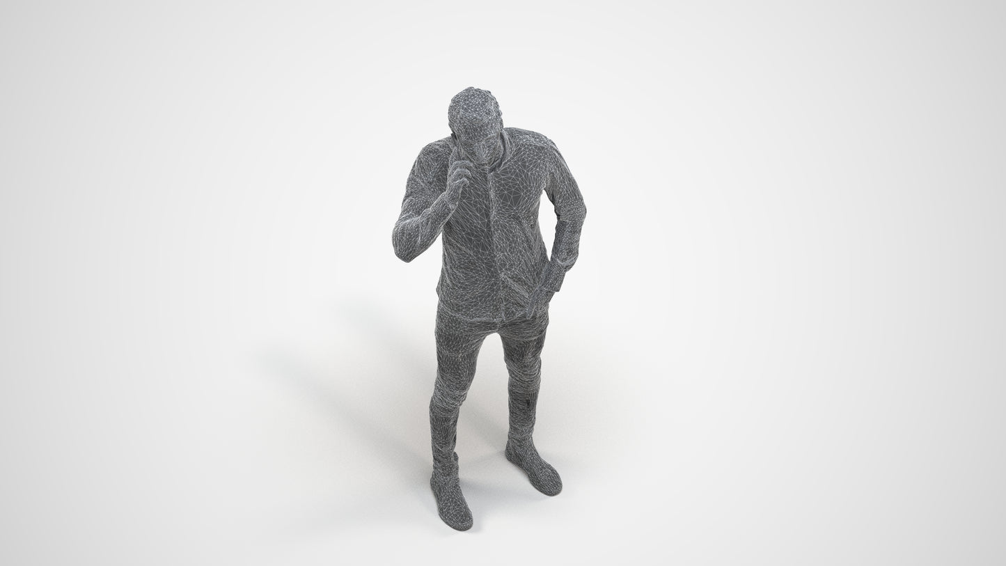 scanned 3D man casual standing, photogrammetry people for Enscape and V-Ray, wireframe side view