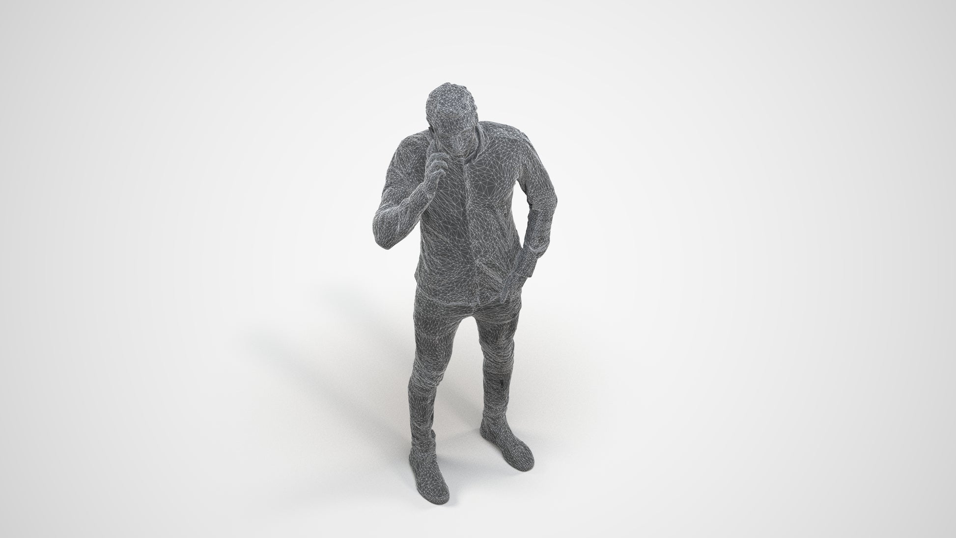 scanned 3D man casual standing, photogrammetry people for Enscape and V-Ray, wireframe side view