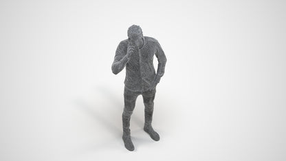 scanned 3D man casual standing, photogrammetry people for Enscape and V-Ray, wireframe side view