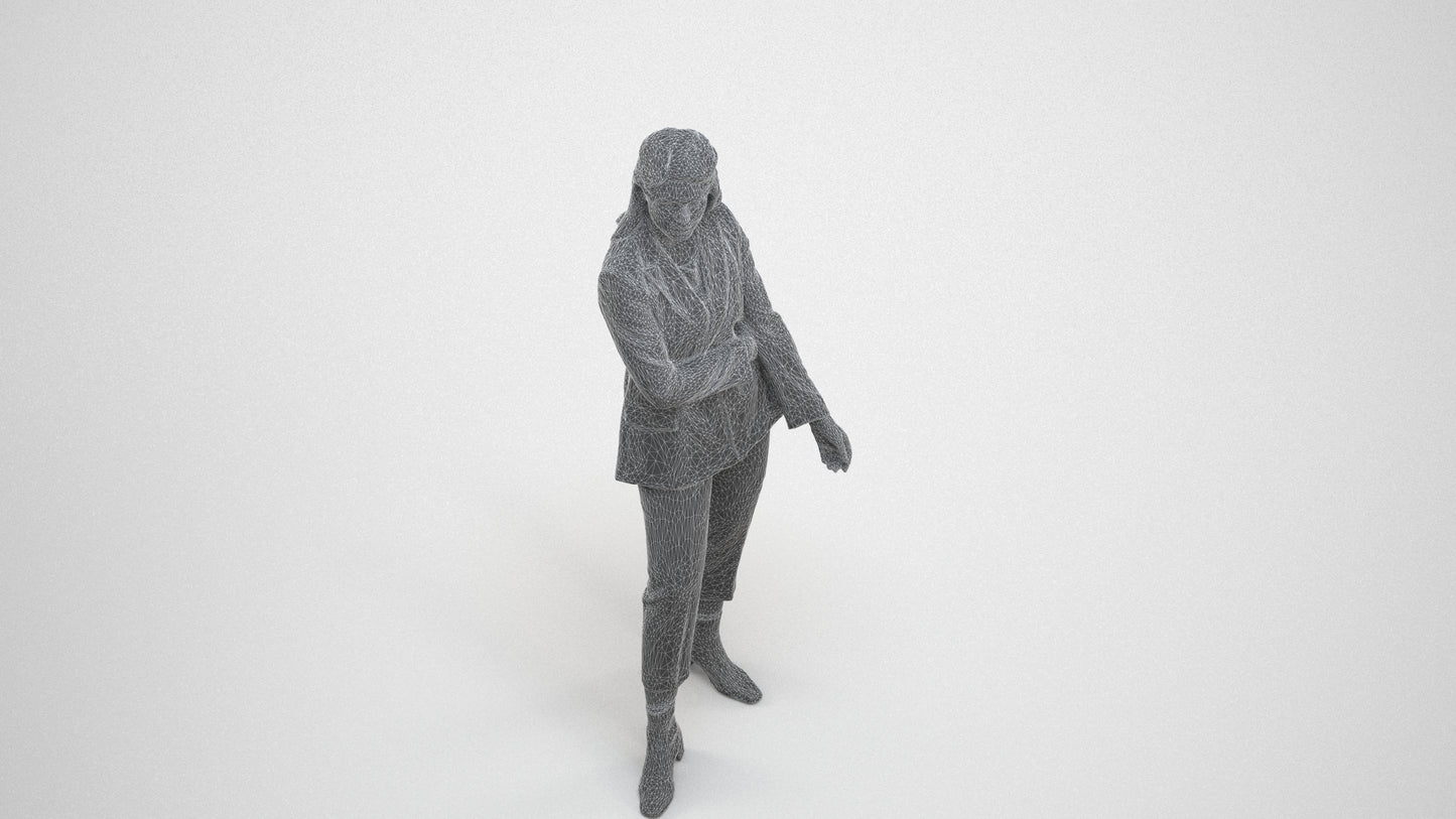photogrammetry 3D woman business, realistic human model archviz FBX, wireframe three-quarter view