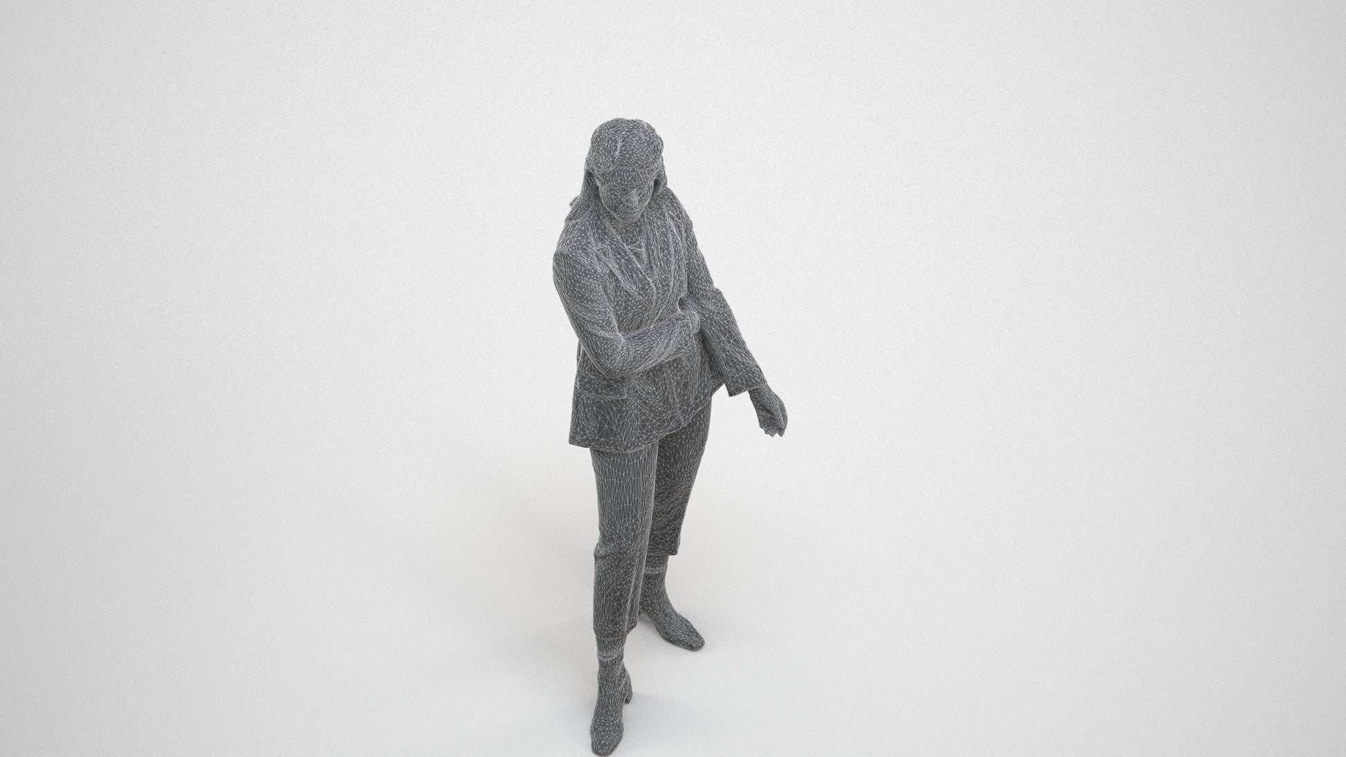 photogrammetry 3D woman business, realistic human model archviz FBX, wireframe three-quarter view