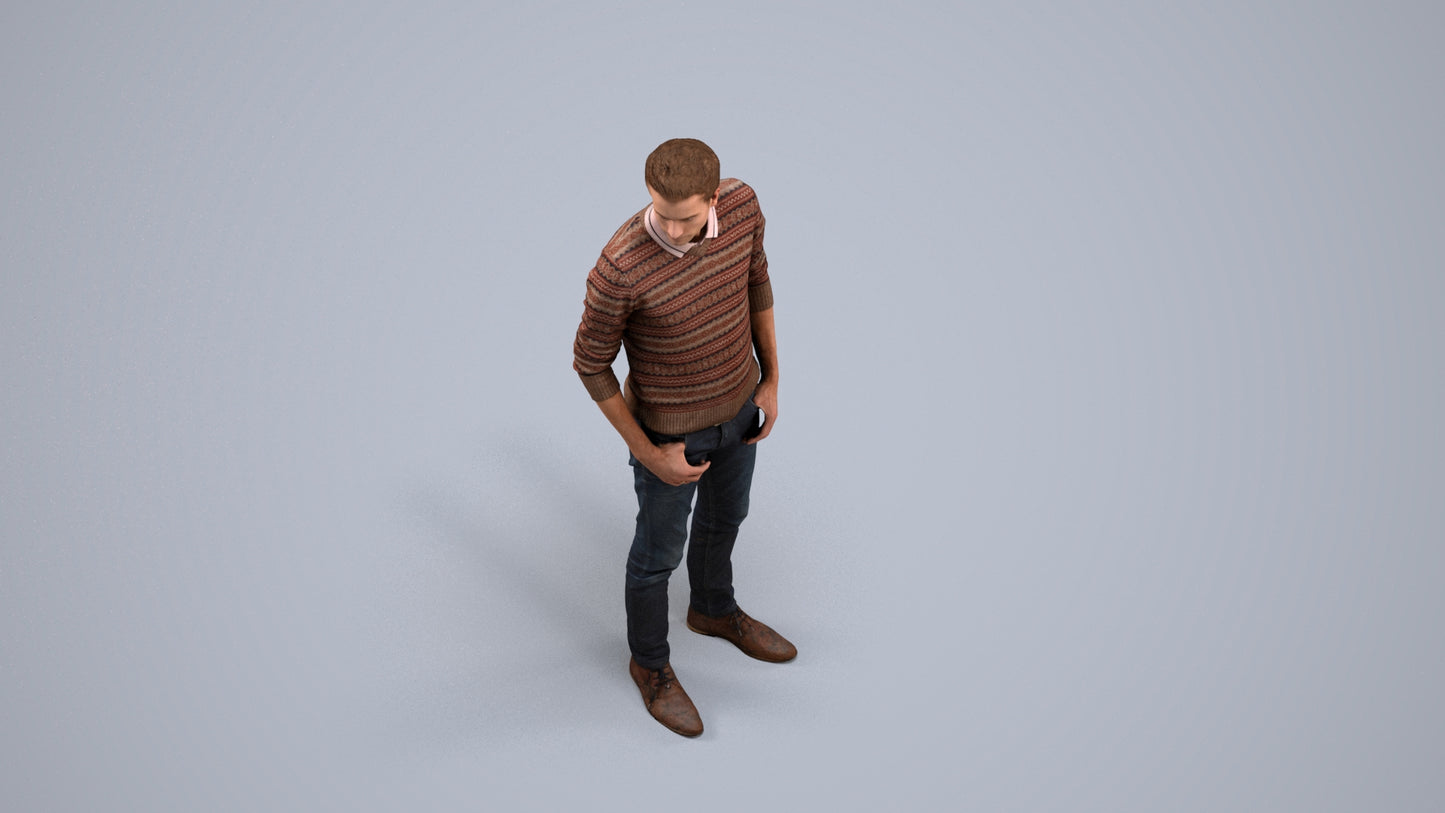 realistic 3D people man casual standing, render-ready for V-Ray and Corona, FBX OBJ, back view render