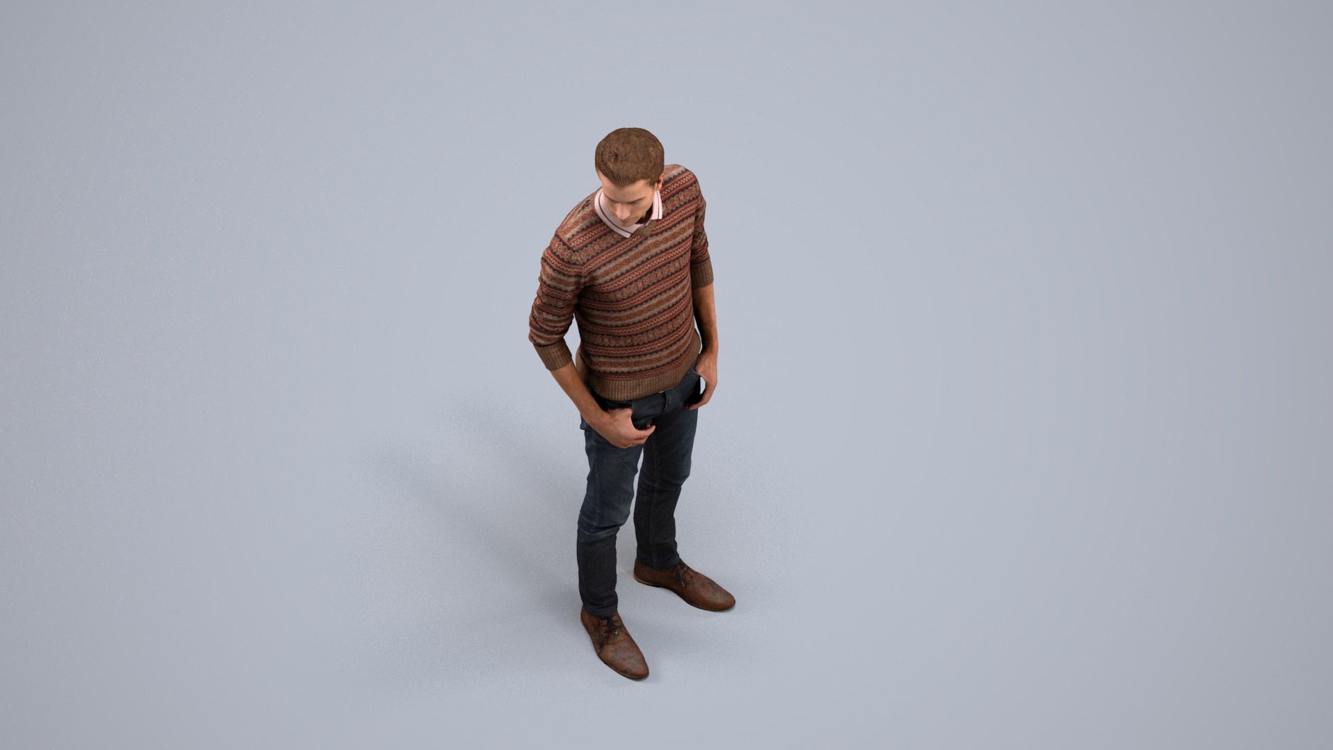 realistic 3D people man casual standing, render-ready for V-Ray and Corona, FBX OBJ, back view render