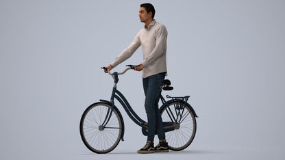 realistic 3D people man casual cycling, render-ready for V-Ray and Corona, FBX OBJ, three-quarter view render