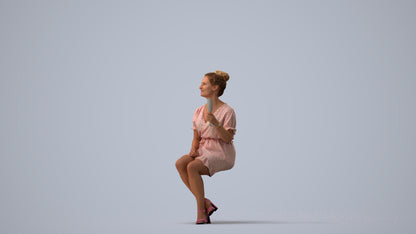 scanned 3D woman casual sitting, photogrammetry people for Enscape and V-Ray, three-quarter view render