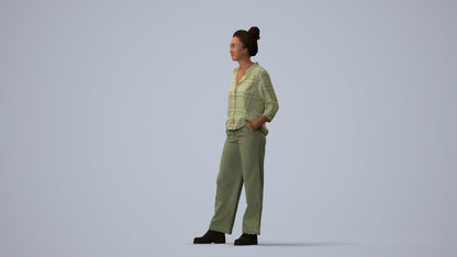 scanned 3D woman casual standing, photogrammetry people for Enscape and V-Ray, three-quarter view render