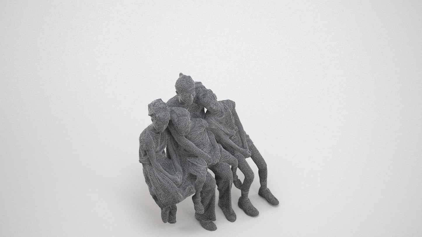 3D scanned girl kids casual, photorealistic archviz people for Enscape and SketchUp, wireframe three-quarter view