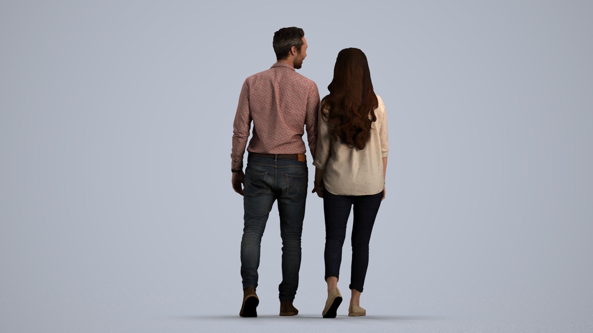 realistic 3D human woman casual couple, archviz people FBX OBJ for Blender, front view render