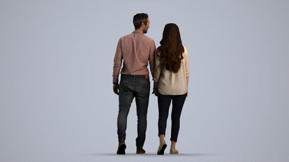 realistic 3D human woman casual couple, archviz people FBX OBJ for Blender, front view render