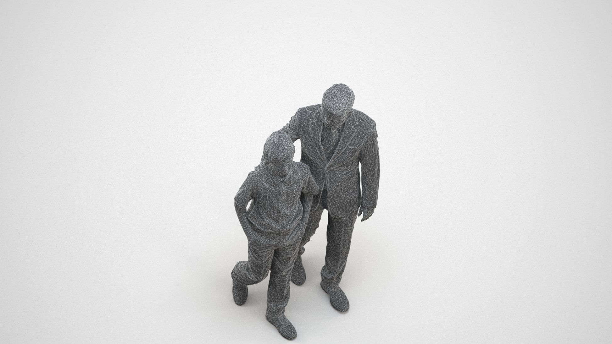 3D people model boy kids, scanned human for 3ds Max rendering, wireframe three-quarter view