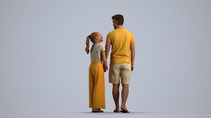 realistic 3D human girl kids, archviz people FBX OBJ for Blender, front view render