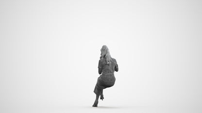 3D scanned woman sitting casual, photorealistic archviz people for Enscape and SketchUp, wireframe front view
