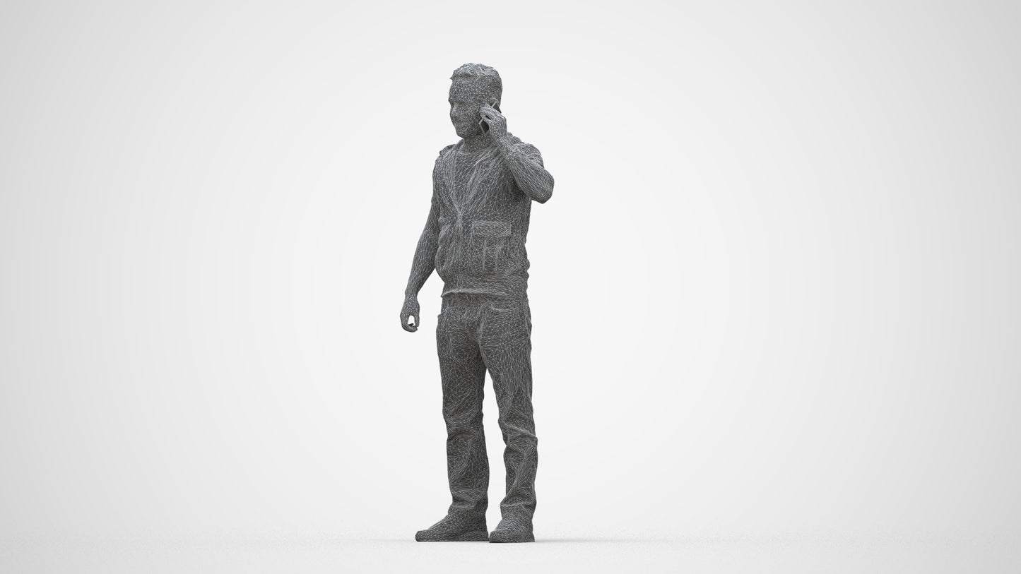 3D human model man casual standing, photogrammetry scanned person for archviz, wireframe back view