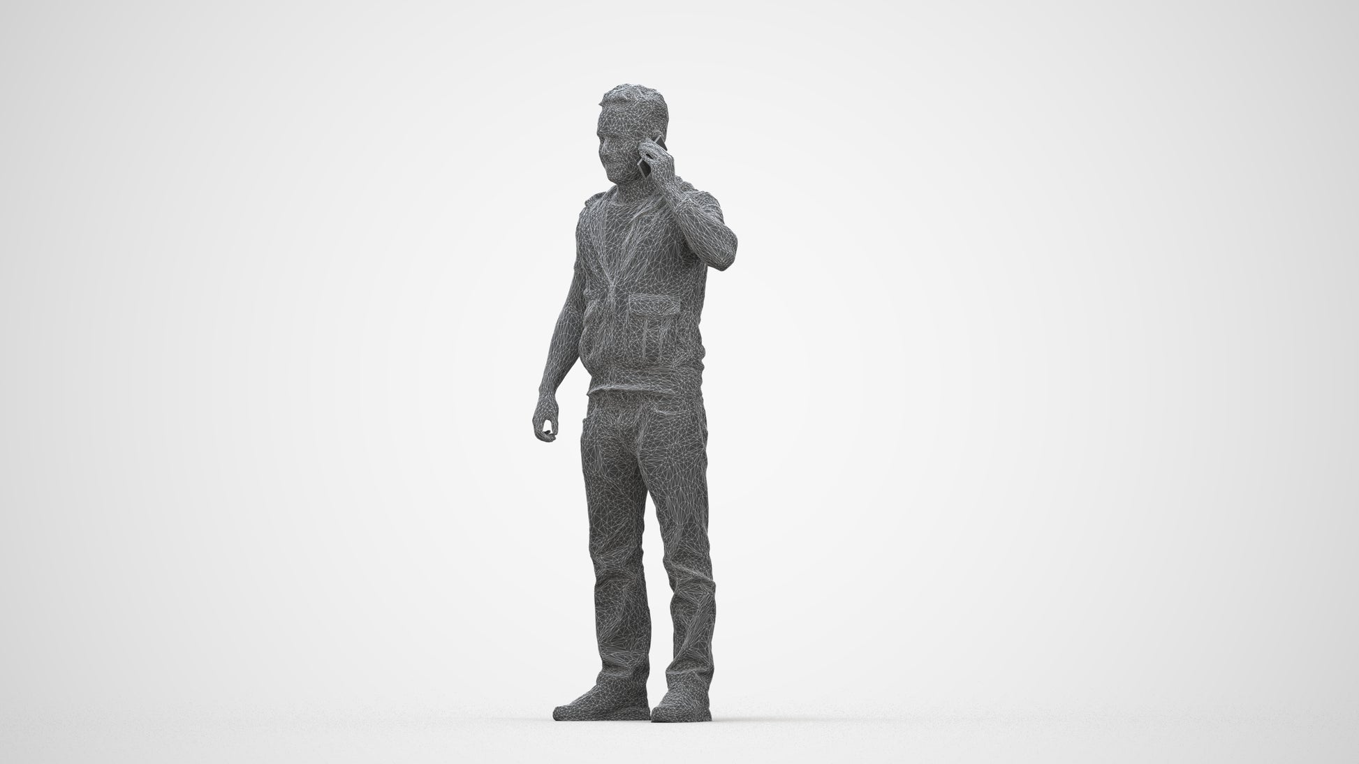 3D human model man casual standing, photogrammetry scanned person for archviz, wireframe back view