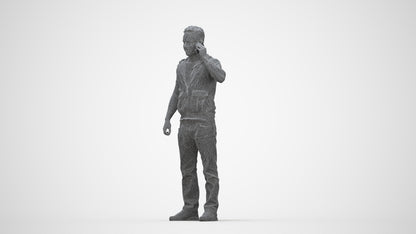 3D human model man casual standing, photogrammetry scanned person for archviz, wireframe back view