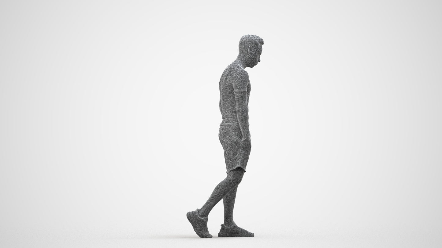realistic 3D human man casual walking, archviz people FBX OBJ for Blender, wireframe side view
