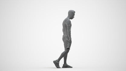 realistic 3D human man casual walking, archviz people FBX OBJ for Blender, wireframe side view