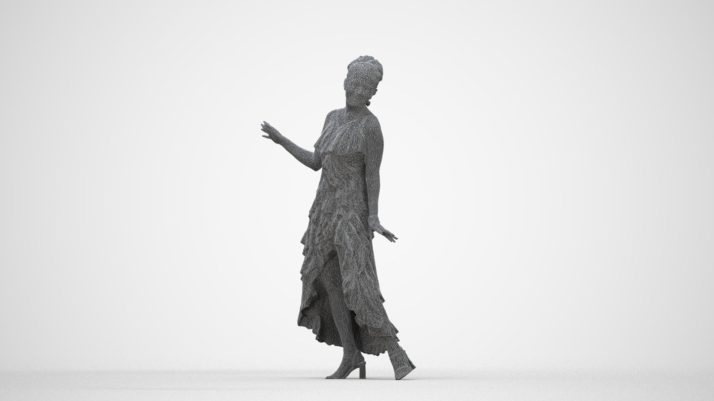 realistic 3D people woman formal dancing, render-ready for V-Ray and Corona, FBX OBJ, wireframe back view