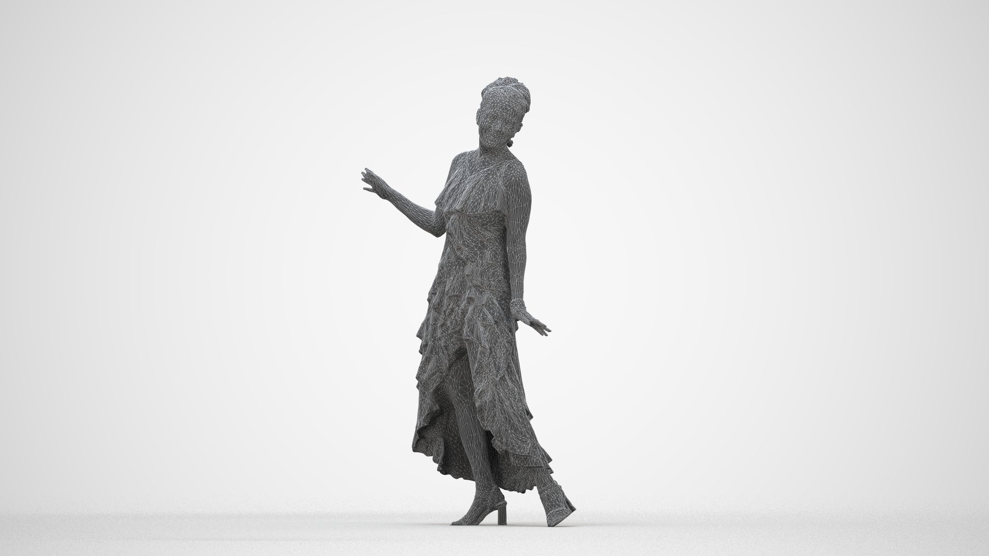 realistic 3D people woman formal dancing, render-ready for V-Ray and Corona, FBX OBJ, wireframe back view