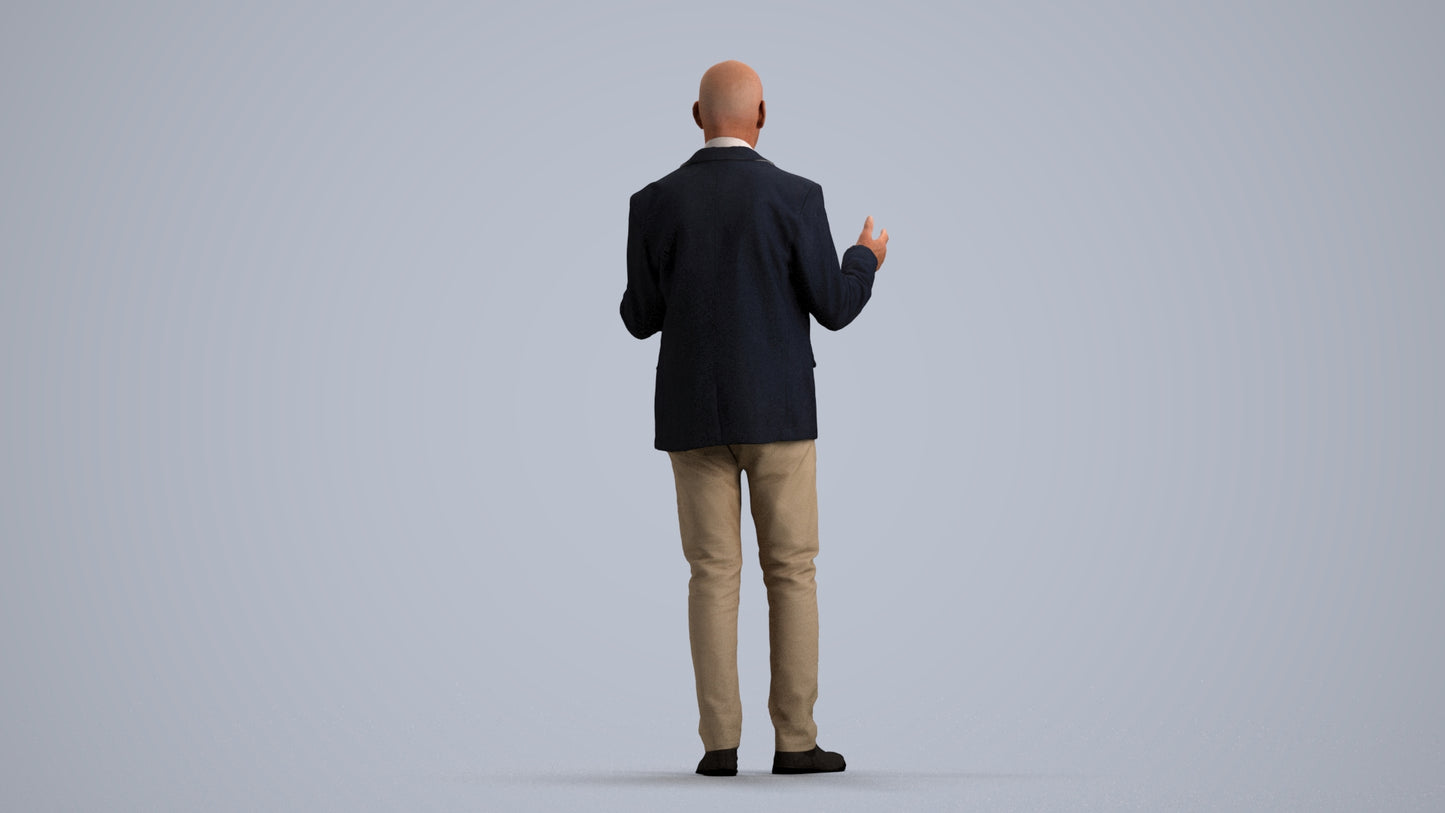 3D scanned senior man business, photorealistic archviz people for Enscape and SketchUp, front view render