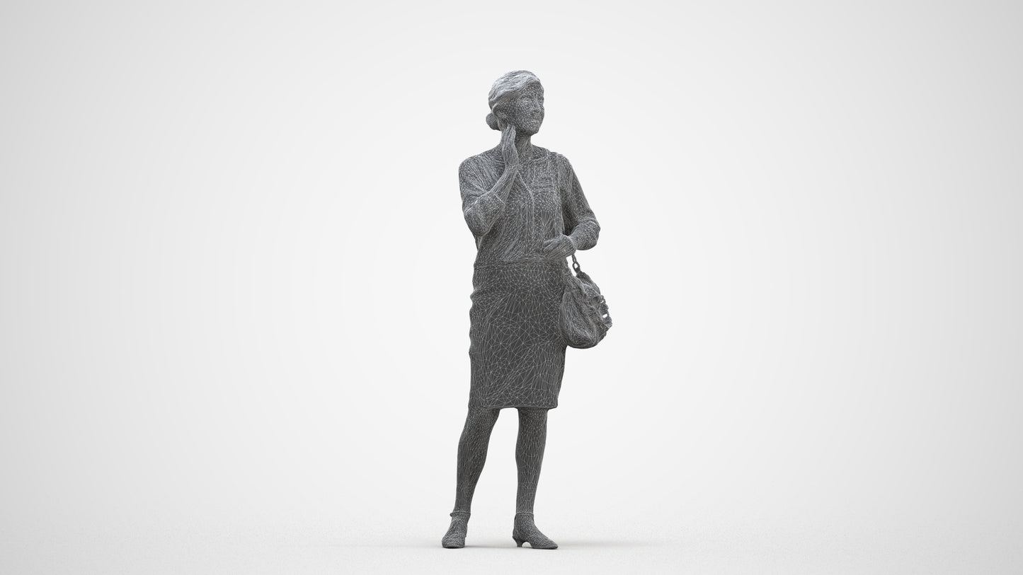 realistic 3D human senior woman business standing, archviz people FBX OBJ for Blender, three-quarter front view render