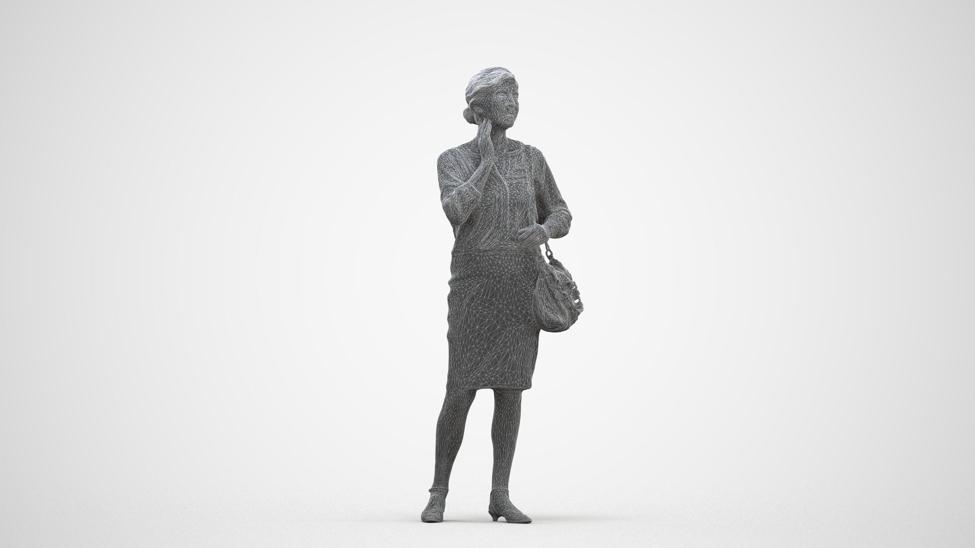 realistic 3D human senior woman business standing, archviz people FBX OBJ for Blender, three-quarter front view render