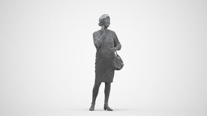 realistic 3D human senior woman business standing, archviz people FBX OBJ for Blender, three-quarter front view render