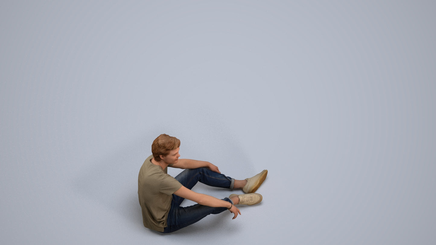 3D scanned man sitting casual, photorealistic archviz people for Enscape and SketchUp, back view render