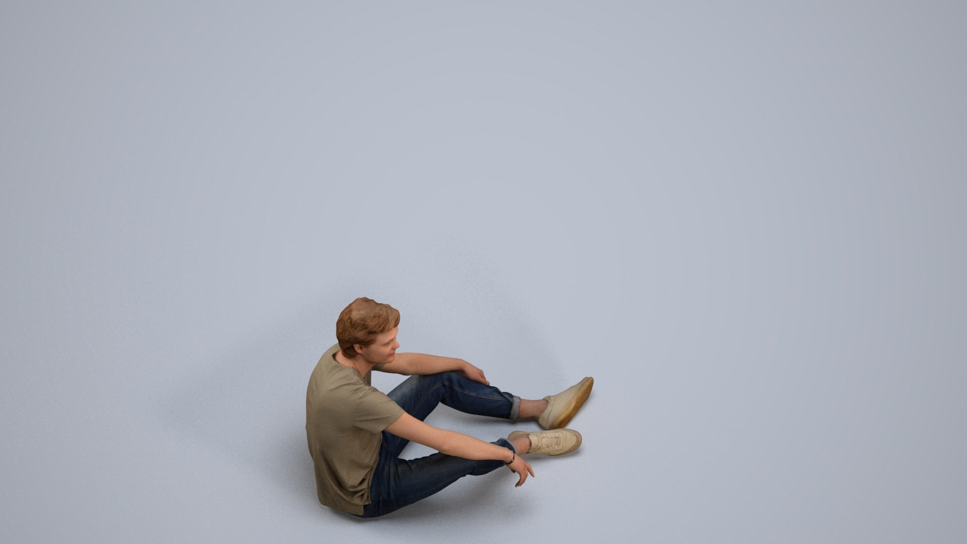 3D scanned man sitting casual, photorealistic archviz people for Enscape and SketchUp, back view render