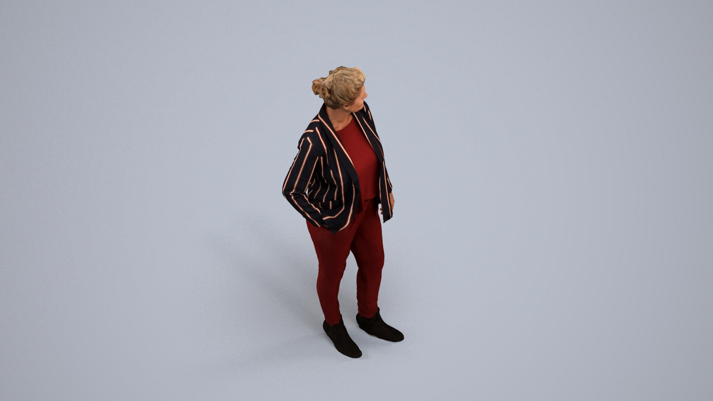 3D people model woman business standing, scanned human for 3ds Max rendering, back view render