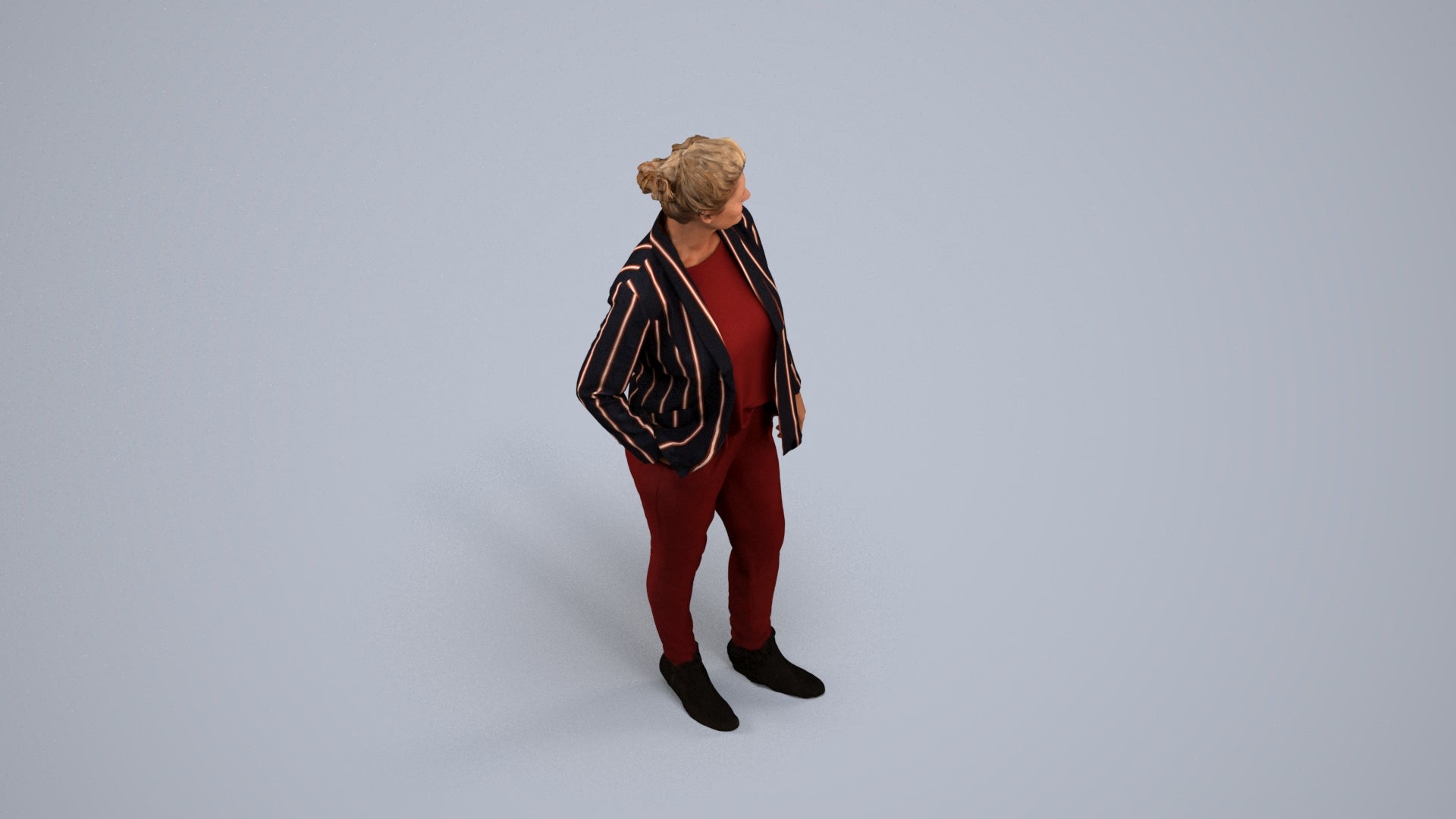 3D people model woman business standing, scanned human for 3ds Max rendering, back view render