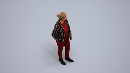 3D people model woman business standing, scanned human for 3ds Max rendering, back view render