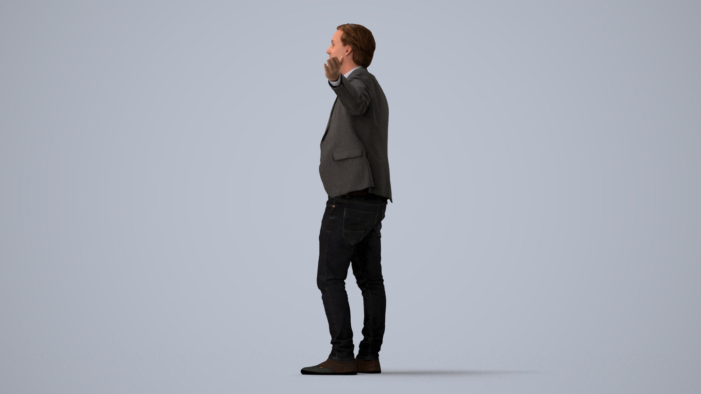 photogrammetry 3D man business, realistic human model archviz FBX, three-quarter view render