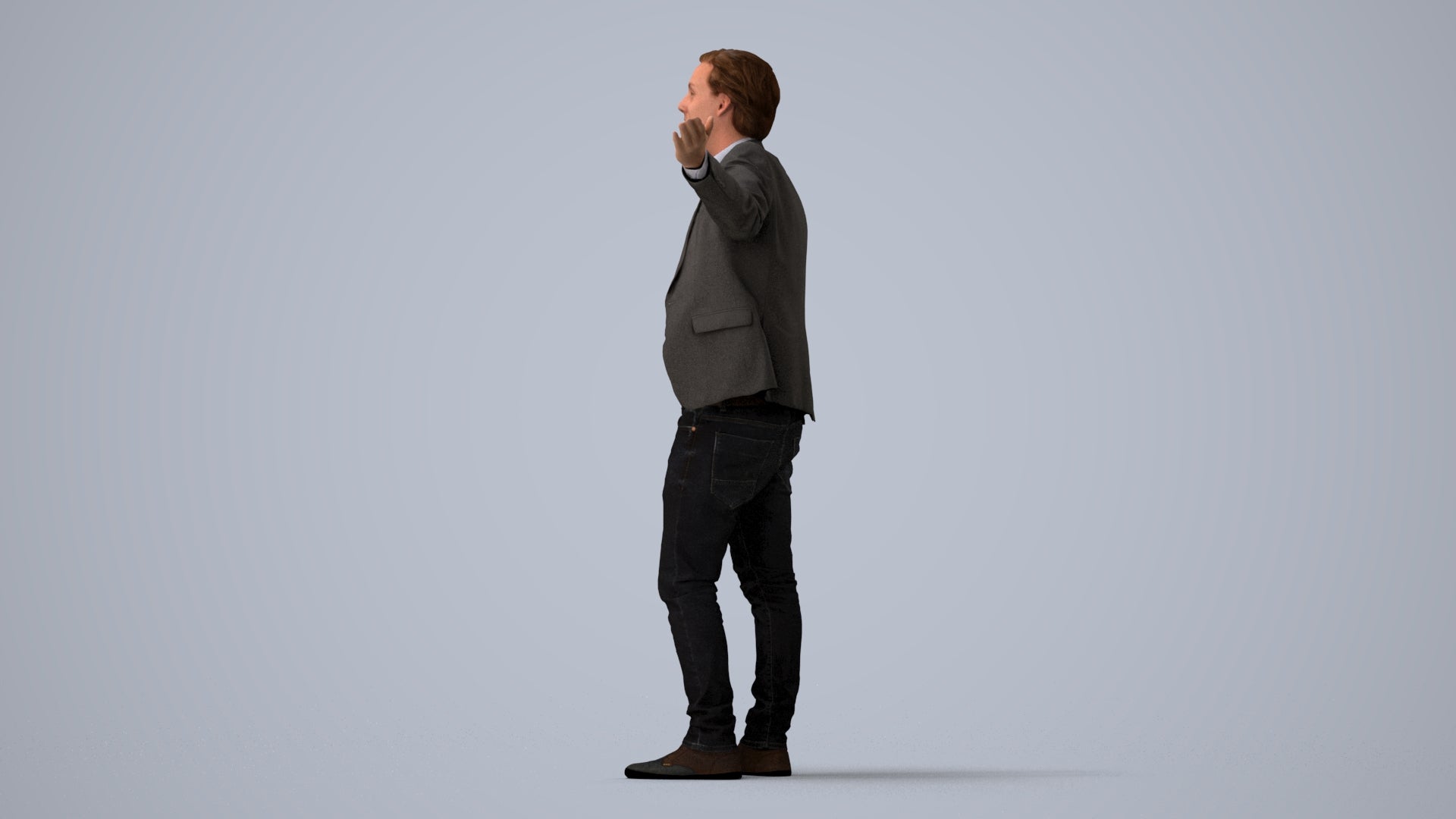 photogrammetry 3D man business, realistic human model archviz FBX, three-quarter view render