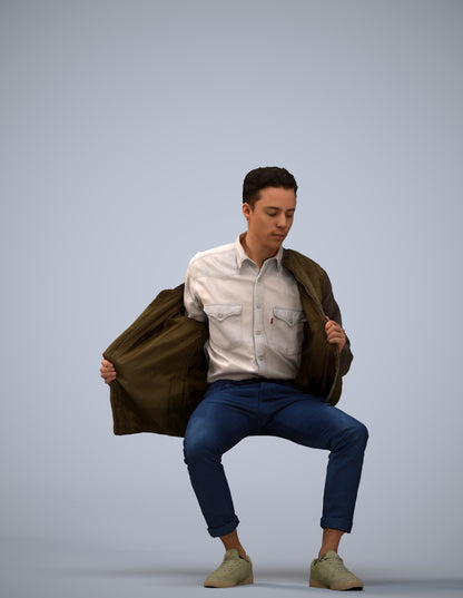 realistic 3D man casual sitting, scanned archviz people for Blender and 3ds Max
