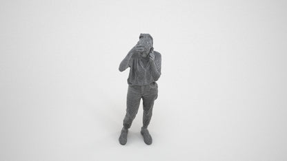 3D scanned woman standing casual, photorealistic archviz people for Enscape and SketchUp, wireframe three-quarter view