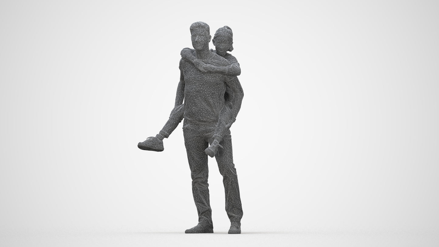 3D scanned girl kids casual, photorealistic archviz people for Enscape and SketchUp, wireframe back view