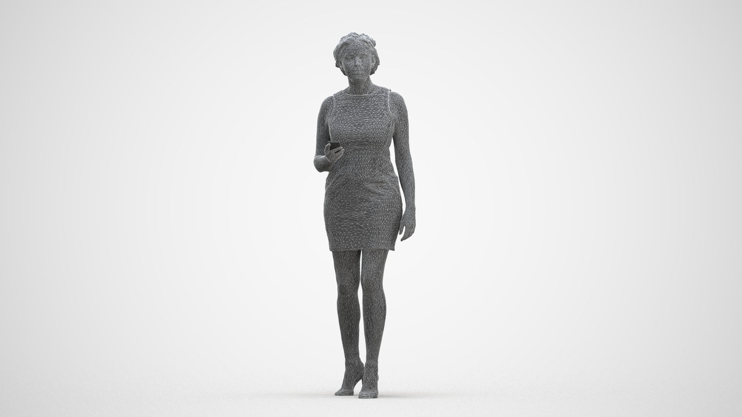 scanned 3D woman casual walking, photogrammetry people for Enscape and V-Ray, three-quarter front view render