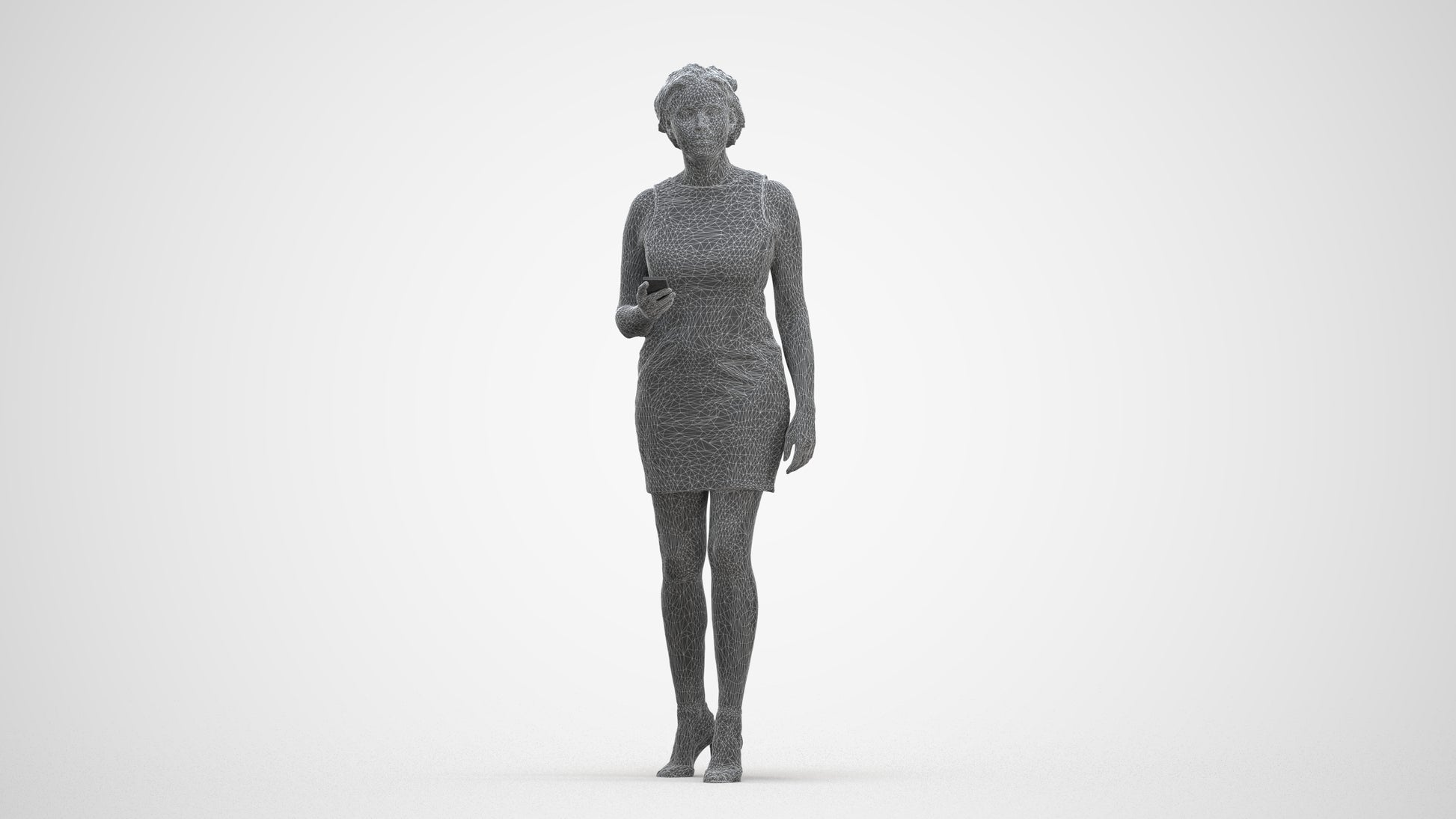 scanned 3D woman casual walking, photogrammetry people for Enscape and V-Ray, three-quarter front view render