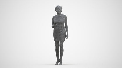 scanned 3D woman casual walking, photogrammetry people for Enscape and V-Ray, three-quarter front view render