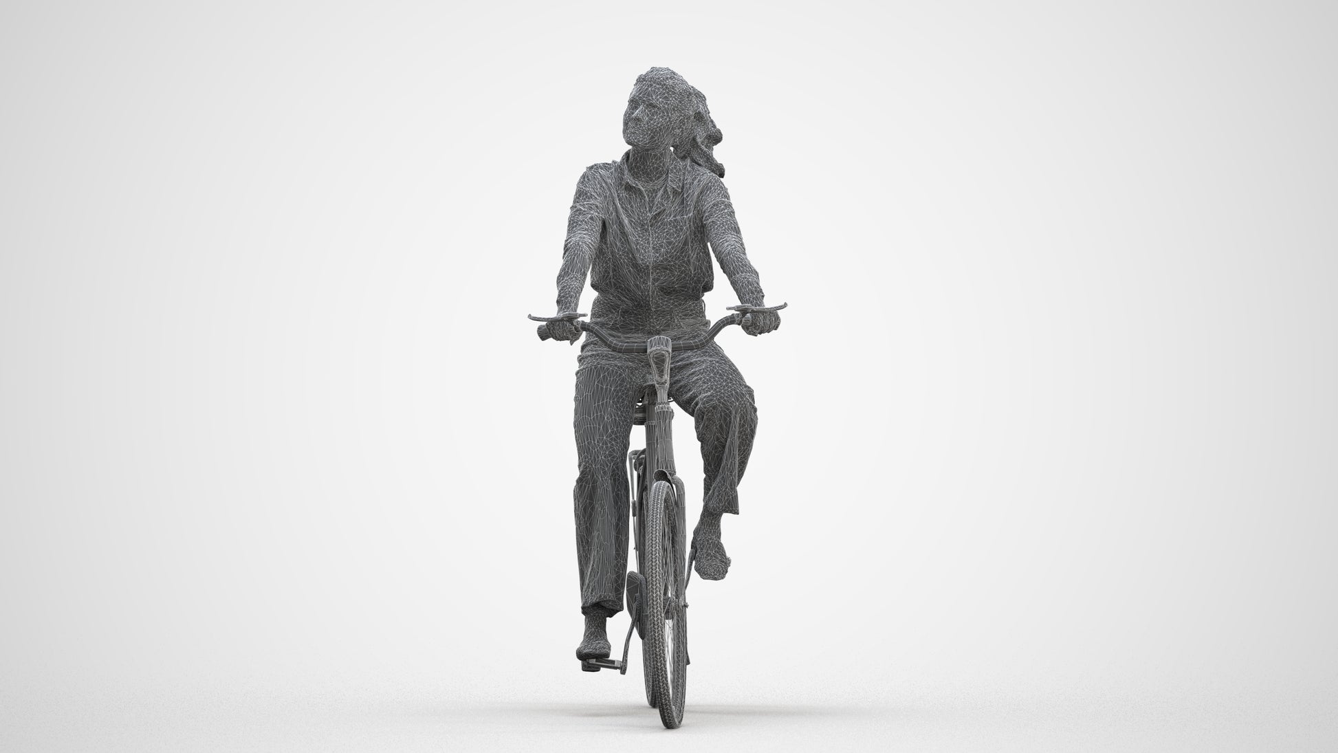 3D scanned woman cycling casual, photorealistic archviz people for Enscape and SketchUp, three-quarter front view render